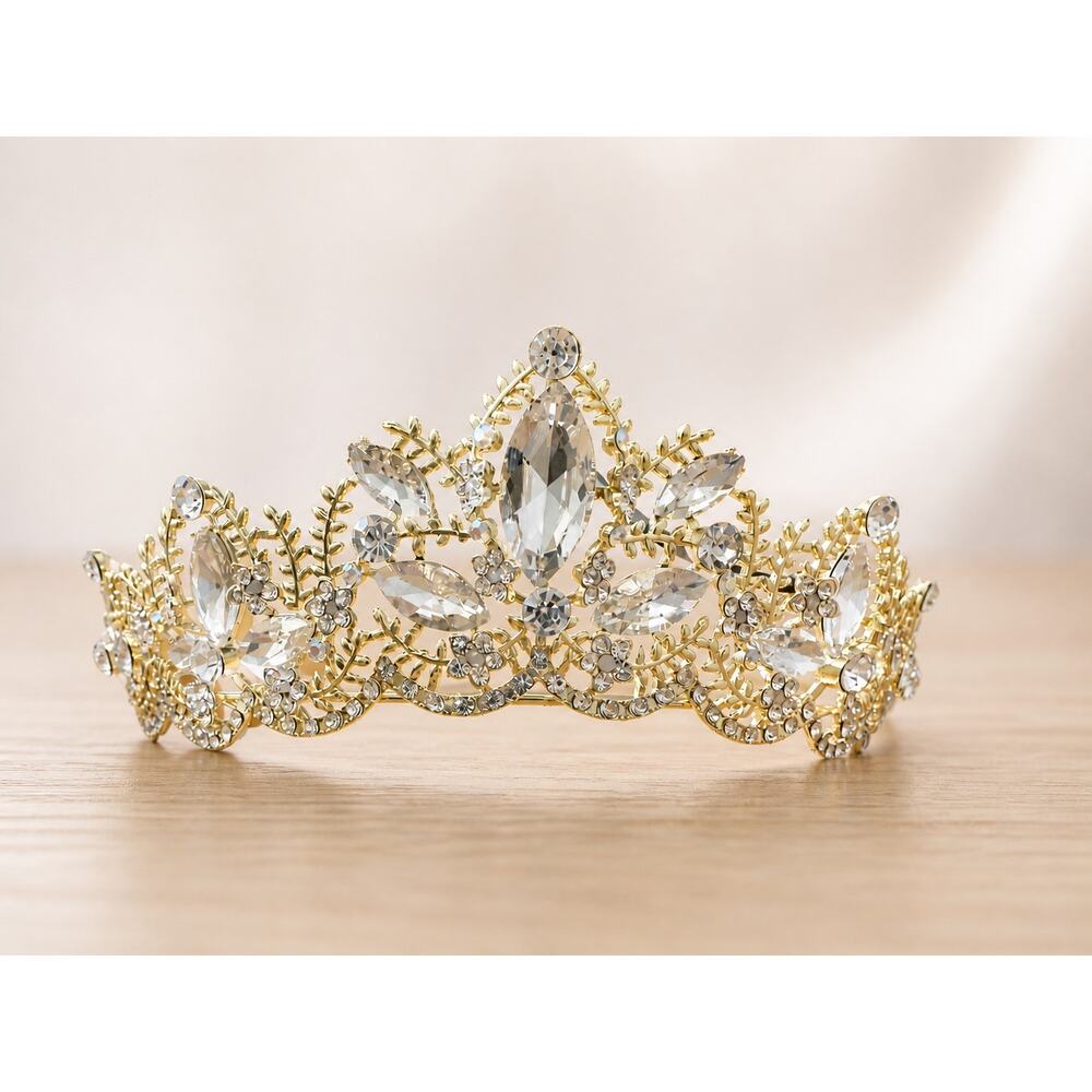 Gold Rhinestone Tiara Crown Bridal Wedding Princess Prom Headband Crystal
